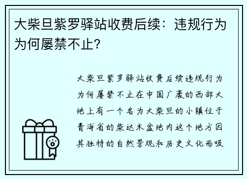 大柴旦紫罗驿站收费后续：违规行为为何屡禁不止？