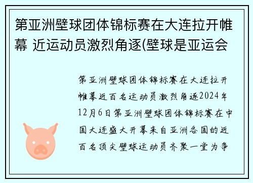 第亚洲壁球团体锦标赛在大连拉开帷幕 近运动员激烈角逐(壁球是亚运会项目吗)